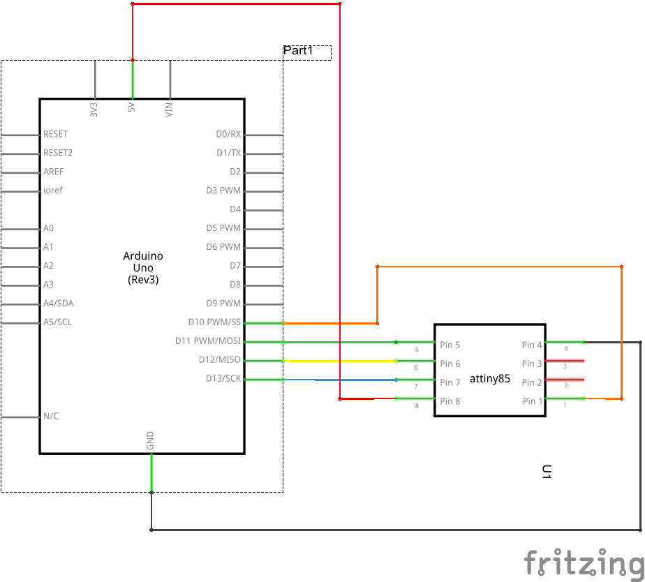 Arduino to atttiny85 schematic